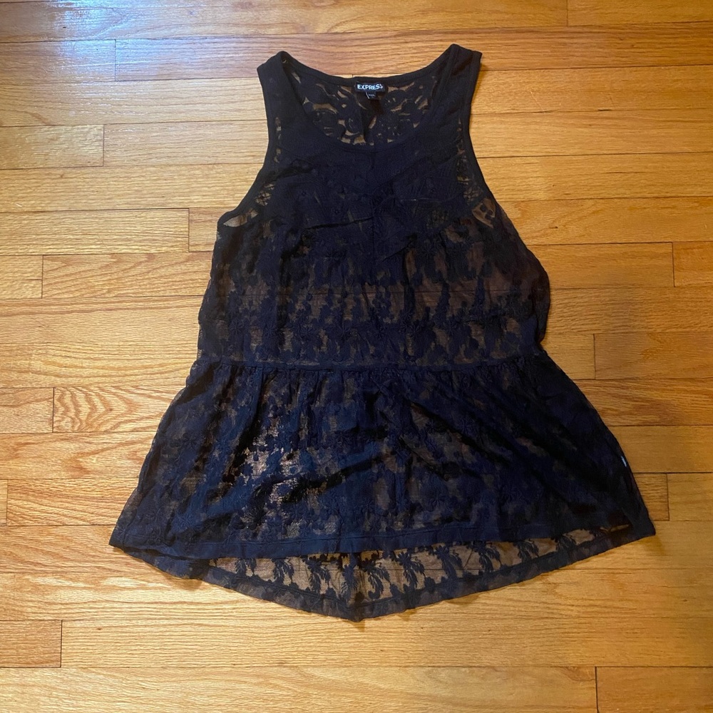 Express Black Floral Lace Top
